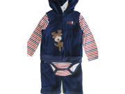 Buster Brown Baby Boys Blue Red Striped Hooded Vest Onesie 3 Pc Pants Set 18M
