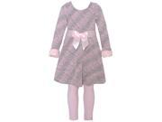 Bonnie Jean Little Girls Grey Pink Faded Angled Stripe Dress Legging Set 3T
