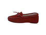 L Amour Girls Red Suede Moc Toe Stitch Bow Detail Loafers 3 Kids