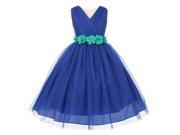 Little Girls Royal Blue Jade Chiffon Floral Sash Tulle Flower Girl Dress 4