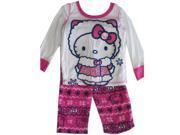 Hello Kitty Big Girls Fuchsia Kitty Folk Motif Print 2 Pc Pajama Set 8