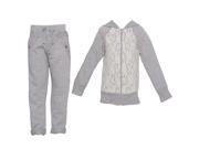 Little Girls Grey Lace Detail Stud Detail Hooded Top 2 Pc Pant Set 4