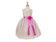 Cinderella Couture Little Girls Champagne Lace Fuchsia Sash Sleeveless Dress 4