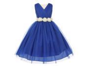 Little Girls Royal Blue Ivory Chiffon Floral Sash Tulle Flower Girl Dress 6