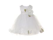 Baby Girls White Petal Adorned Satin Tulle Flower Girl Dress 24M