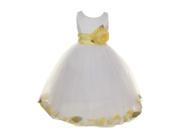Little Girls White Yellow Petal Adorned Satin Tulle Flower Girl Dress 6