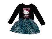 Hello Kitty Little Girls Black Blue Leopard Spot Love Print Dress 5
