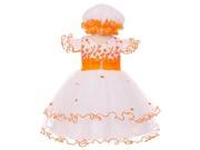 Baby Girls Orange Floral Embroidery Jeweled Ruffles Bonnet Flower Girl Dress 12M