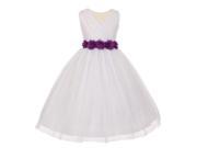 Little Girls White Purple Chiffon Floral Sash Tulle Flower Girl Dress 6