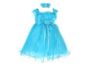 Baby Girls Turquoise Crystal Organza Pleated Floral Corsage Hairband Dress 18M