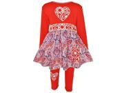 AnnLoren Little Girls Red Paisley Pattern Heart Leggings Outfit 2 3T