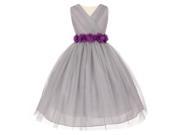 Little Girls Silver Purple Chiffon Floral Sash Tulle Flower Girl Dress 2