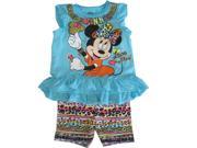 Disney Little Girls Blue Minnie Mouse Print Ruffle 2 Pc Shorts Set 3T
