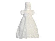 Lito Baby Girls White Embroidered Satin Ribbon Tulle Dress Bonnet Baptism 3 6M