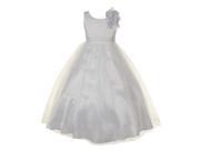 Big Girls White Dull Satin Tulle Floral Corsage Special Occasion Dress 8
