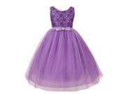 Little Girls Lilac Lace Bodice Bow Attached Tulle Flower Girl Dress 6
