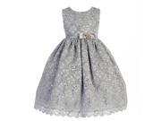 Crayon Kids Little Girls Silver Lace Overlay Brooch Occasion Dress 2T