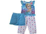 Disney Little Girls Blue Frozen Elsa Graphic Print Ruffle 3 Pc Pajama Set 2T