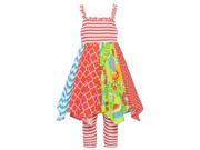 Bonnie Jean Baby Girls Coral Red Mixed Pattern Angled Hem Dress 12M