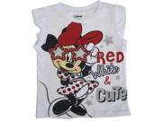Disney Little Girls White Red Minnie Glitter Print Flutter Sleeve Top 3T