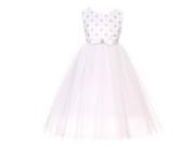 Little Girls White Glitter Floral Applique Bow Tulle Flower Girl Dress 6