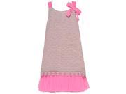 Bonnie Jean Little Girls Grey Pink Dotted Lace Trim Bow Accent Dress 3T