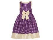 Mia Juliana Little Girls Purple Cream Polka Dot Ribbon Tie Shantung Dress 4