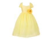 Little Girls Yellow Floral Adorned Dupioni Tulle Flower Girl Dress 6