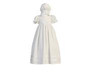 Lito Baby Girls White Embroidered Cotton Long Dress Bonnet Baptism Set 0 3M