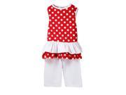 Baby Girls Red White Polka Dot Ruffle Top Boutique Pants Outfit Set 12 18M