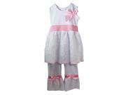 Little Girls Pink White Sleeveless Bow Lace Boutique Pant Outfit Set 5