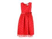 Richie House Little Girls Red Two Tone Polka Dotted Waist Flower Dress 5 6