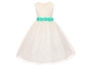 Big Girls Ivory Aqua Chiffon Floral Sash Tulle Junior Bridesmaid Dress 12