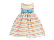Lito Little Girls Ivory Multi Color Stripes Organza Spring Easter Dress 6