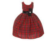 Big Girls Red Checker Pattern Sash Rhinestone Brooch Christmas Dress 8