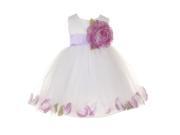 Baby Girls White Lilac Petal Adorned Satin Tulle Flower Girl Dress 18M