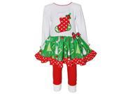 AnnLoren Baby Girls Red Green Christmas Stocking Applique Pants Outfit 12 18M