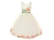 Little Girls Ivory Peach Petal Adorned Satin Tulle Flower Girl Dress 6
