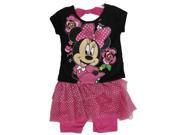 Disney Little Girls Black Fuchsia Minnie Glitter Accent Lace Skirt Pants Set 2T