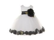 Baby Girls White Black Petal Adorned Satin Tulle Flower Girl Dress 18M