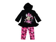 Baby Girls Black Pink Bow Minnie Mouse Hooded Fleece Outfit Set 18M