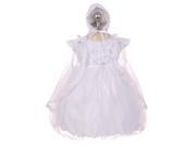 RainKids Baby Girls White Organza Tulle Cape Bonnet Christening Dress 18M