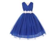 Little Girls Royal Blue White Chiffon Floral Sash Tulle Flower Girl Dress 4