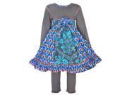 AnnLoren Little Girls Grey Blue Floral Geometric Dress Leggings Outfit 2 3T