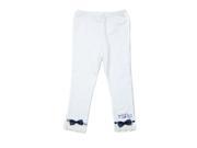 Richie House Little Girls White Blue Lace Hem Rhinestone Bow Stretch Pants 2 3