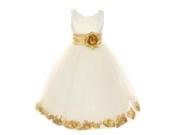 Little Girls Ivory Gold Petal Adorned Satin Tulle Flower Girl Dress 2T