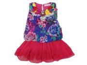 Little Girls Lilac Floral Print Adorned Neckline Drop Waist Dress 4