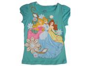 Disney Little Girls Turquoise Bell Cinderella Aurora Print T Shirt 6