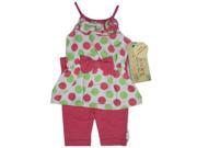 Carter s Baby Girls Green Pink Dotted Ruffle Flower Bow 2 Pc Pants Set 12M