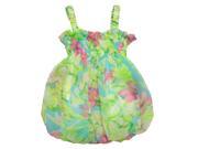 Baby Girls Green Pastel Floral Print Strap Bubble Chiffon Dress 18M